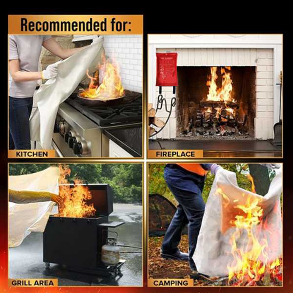 Fire Blanket Kitchen - AED2-緊急防火ブランケット、防火ブランケット、キッチン、グリル、暖炉用消火ブランケット（78.7インチ×78.7インチ）
