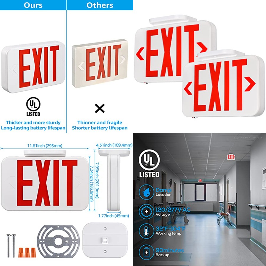 LED非常口標識、バッテリーバックアップ付き非常口灯、両面、 - Emergency Exit Sign のレビューと価格
