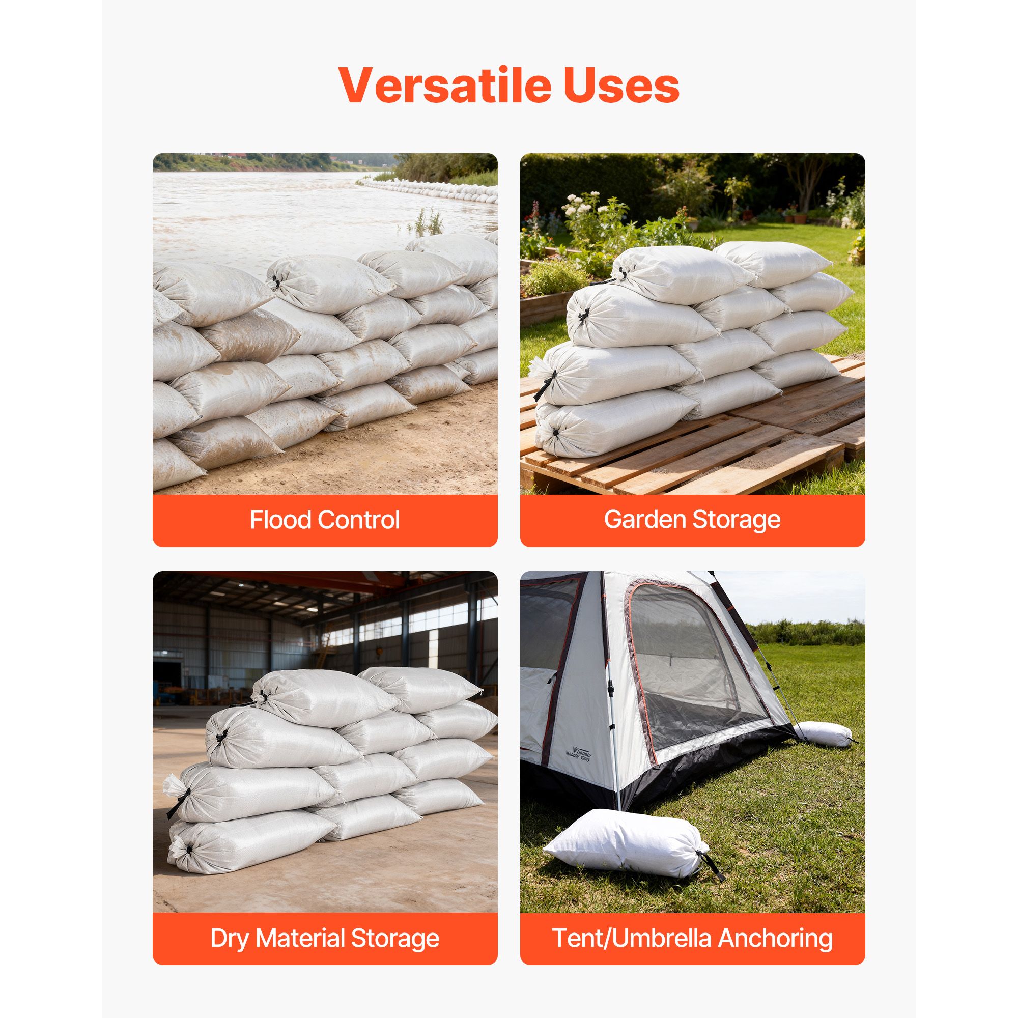 空の土嚢、100パック 16 x 26インチ、頑丈な土嚢（紐 - Flood Barrier Bag のレビューと価格