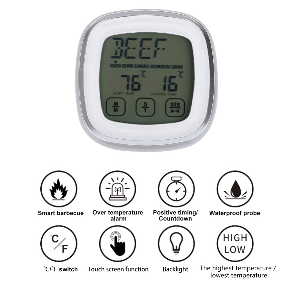 タッチスクリーンデジタル肉用温度計内蔵タイマーLCDバックラ - Pool Alarm Float のレビューと価格